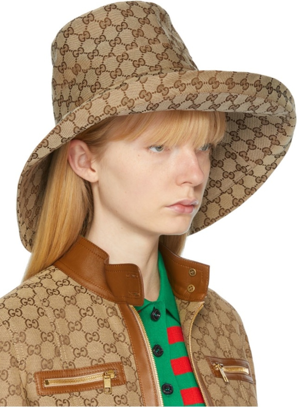 Monogram Beige Canvas Large Wide Brim Jacquard Bucket Hat Golden Tan Design - Picture 11 of 16